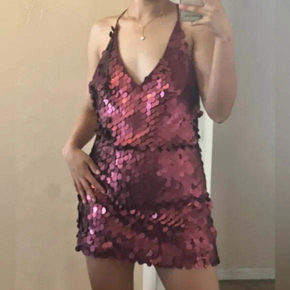 Motel Rocks Burgundy Sequin Mini Dress Motel Rocks Burgundy Sequin Mini Dress